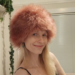 Pink faux fur winter hat